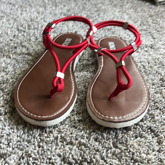 Bongo womens red&brown elastic strap sandals - Picture 3 of 4